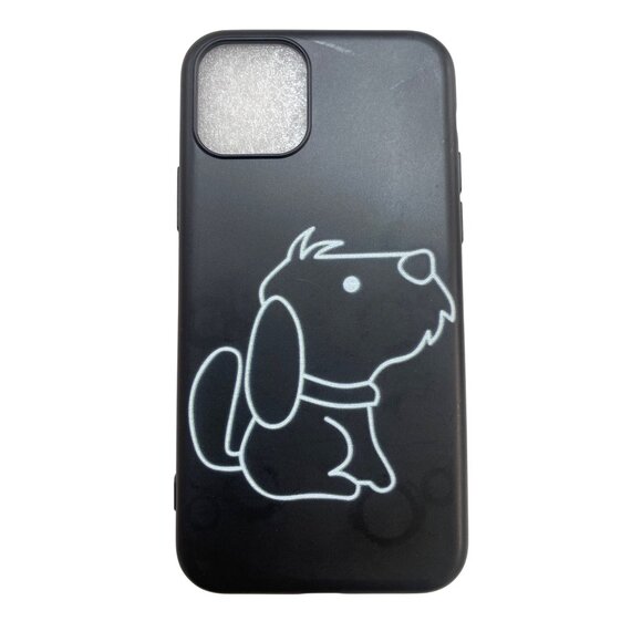 Black Dog Print Silicone Phone Case For iPhone 12 - Picture 1 of 7